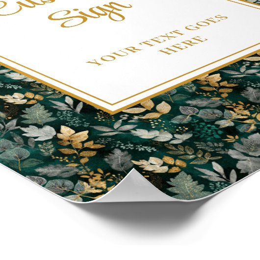 Bold Hunter Green Gold Greenery Huwelijk Custom Poster (Hoek)