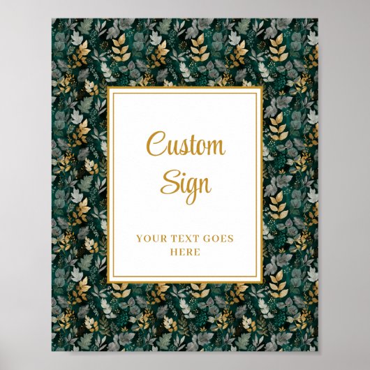Bold Hunter Green Gold Greenery Huwelijk Custom Poster (Voorkant)