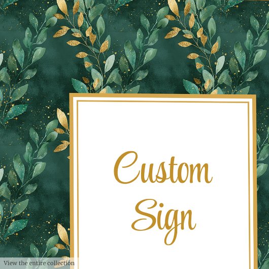Bold Hunter Green Gold Greenery Huwelijk Custom Poster