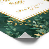 Bold Hunter Green Gold Greenery Huwelijk Custom Poster (Hoek)