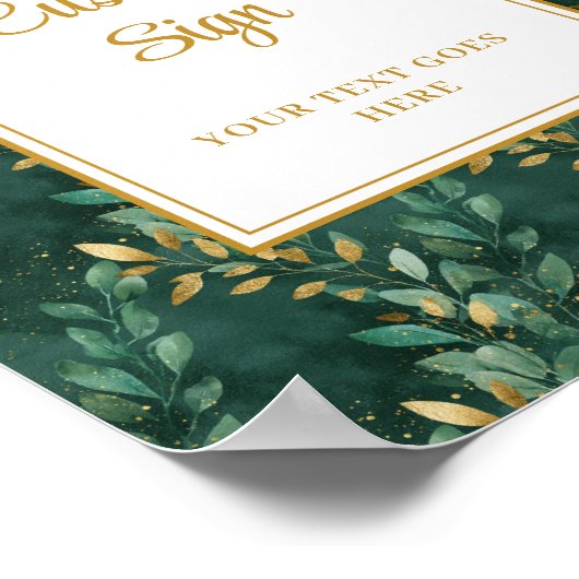 Bold Hunter Green Gold Greenery Huwelijk Custom Poster (Hoek)