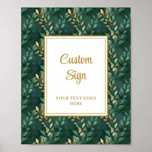 Bold Hunter Green Gold Greenery Huwelijk Custom Poster (Voorkant)