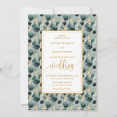 Bold Hunter Green Gold Greenery Wedding Invitation Kaart (Voorkant)
