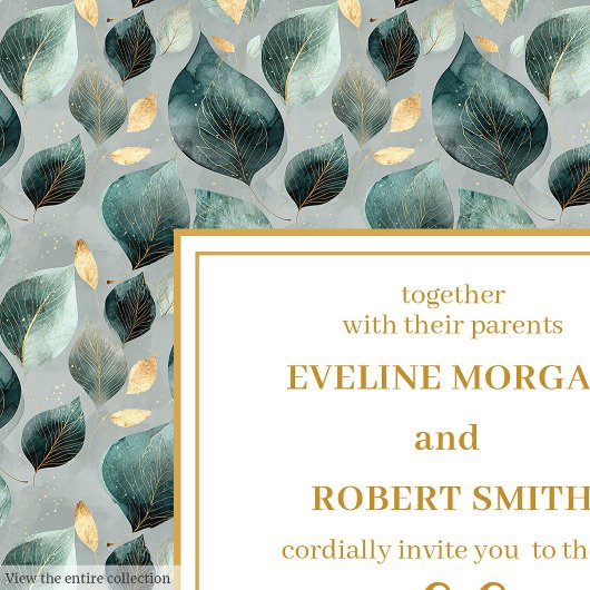 Bold Hunter Green Gold Greenery Wedding Invitation Kaart