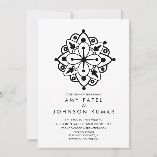 Bold Indian Hindu Black White Weduwen Invitation Kaart (Voorkant)