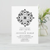 Bold Indian Hindu Black White Weduwen Invitation Kaart (Staand voorkant)