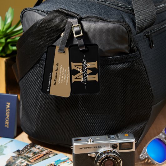 Bold Initial Personalized Name Monogram Bagagelabel (Voorkant /achterkant)