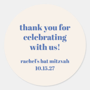 Bold Ivory Blue Custom Schattige Bat Mitzvah Dank  Ronde Sticker