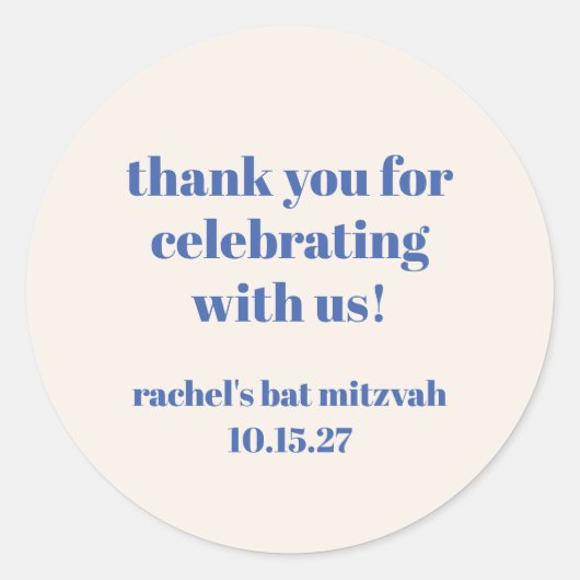Bold Ivory Blue Custom Schattige Bat Mitzvah Dank  Ronde Sticker (Voorkant)