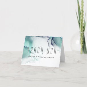 Bold Jade en Navy Blue Modern Fluid Ink Bedankkaart