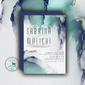 Bold Jade en Navy Blue Modern Fluid Ink Kaart