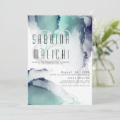 Bold Jade en Navy Blue Modern Fluid Ink Kaart (Staand voorkant)