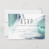 Bold Jade en Navy Blue Modern Fluid Ink RSVP Kaartje (Voorkant)
