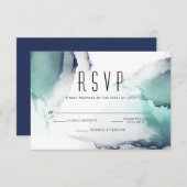 Bold Jade en Navy Blue Modern Fluid Ink RSVP Kaartje (Voorkant / Achterkant)