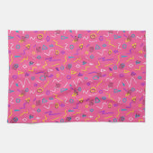 Bold jaren '80 Memphis Style Shapes op roze patroo Theedoek (Horizontaal)