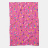 Bold jaren '80 Memphis Style Shapes op roze patroo Theedoek (Verticaal)