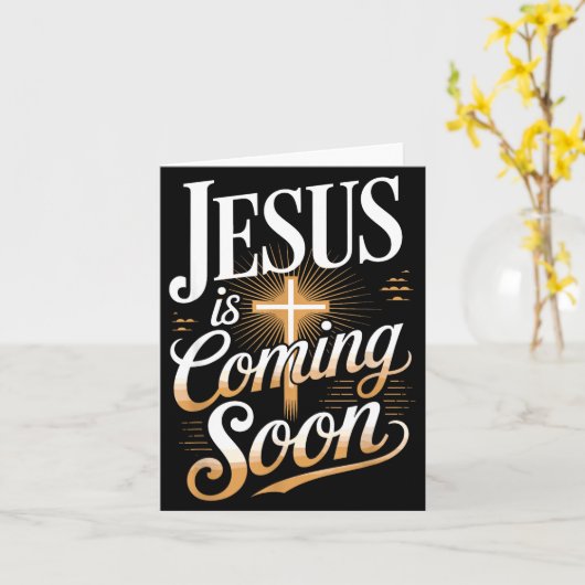 Bold Jesus Is Coming Soon Christian Apparel  Kaart (Gele Bloem)