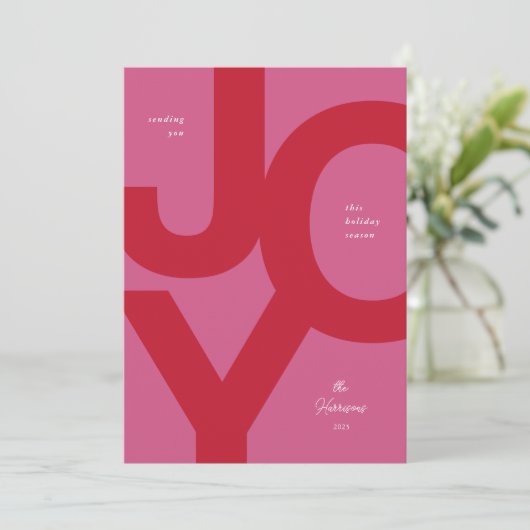 Bold Joy Pink & Red Fun Non-Photo Holiday Card Feestdagenkaart (Staand voorkant)