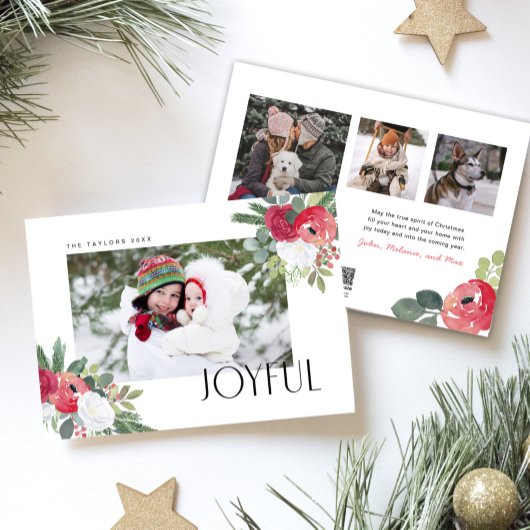 Bold Joyful Florals Photo Holiday Kaart
