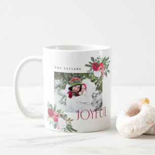 Bold Joyful Florals Photo Holiday Kaart Koffiemok