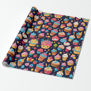 Bold Kawaii Verjaardagspatroon Cadeaupapier