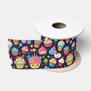 Bold Kawaii Verjaardagspatroon Satijnen Lint