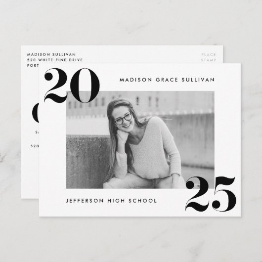 Bold Klasse van 2025 Black Photo Graduation Party Uitnodiging Briefkaart (Voorkant / Achterkant)
