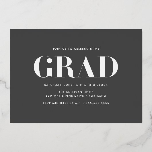 Bold Klasse van 2025 Grijs Foto Afstuderen Folie Uitnodiging (Achterkant)