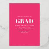 Bold Klasse van 2025 Hot Pink Photo Afstuderen Folie Uitnodiging (Achterkant)