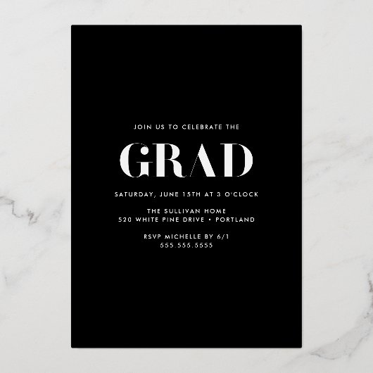 Bold Klasse van 2025 Roos Gouden Foto Afstuderen Folie Uitnodiging (Achterkant)