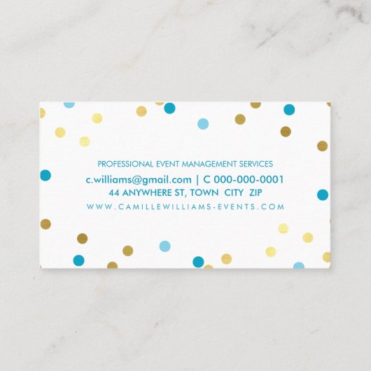 BOLD KLEURRIJKE confetti cool goud turquoise blauw Visitekaartje (Achterkant)