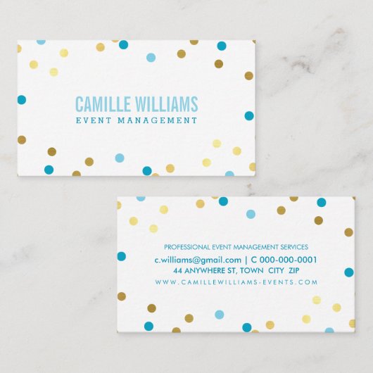 BOLD KLEURRIJKE confetti cool goud turquoise blauw Visitekaartje (Voorkant / Achterkant)