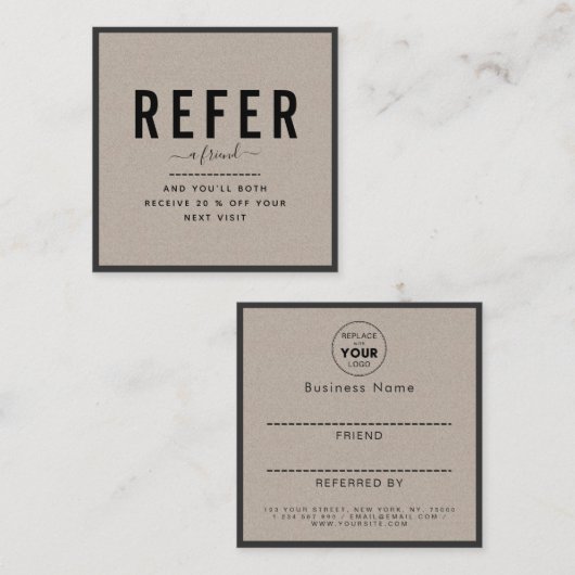 Bold Kraft Paper Lijst Border Voeg uw Logo toe Aanbevelingskaartje (Voorkant / Achterkant)