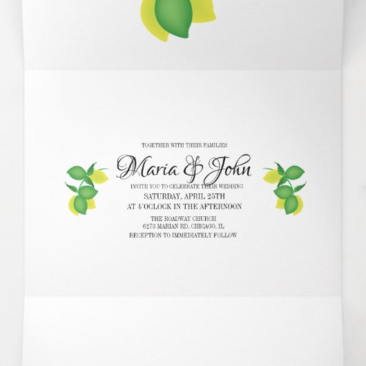 Bold Lemon Limoncillo Wedding Drieluik Uitnodiging (Binnenkant midden)