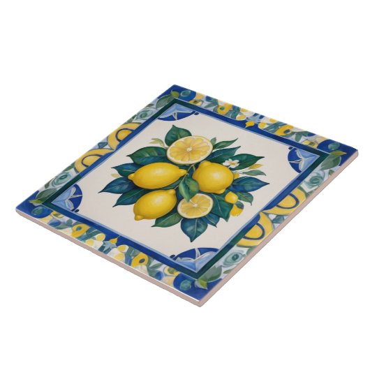 Bold Lemons Dark Blue Green Yellow Lemon Tegeltje (Zijkant)