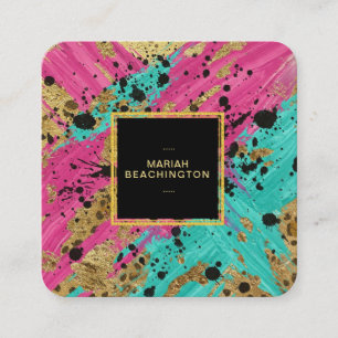 ** Bold Leopard Abstract Animal Neon Gold AP93 Vierkante Visitekaartje