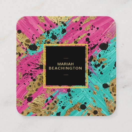 ** Bold Leopard Abstract Animal Neon Gold AP93 Vierkante Visitekaartje (Voorkant)