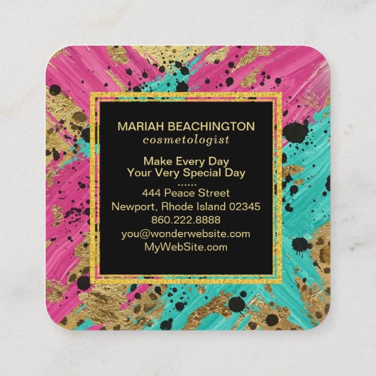 ** Bold Leopard Abstract Animal Neon Gold AP93 Vierkante Visitekaartje (Achterkant)