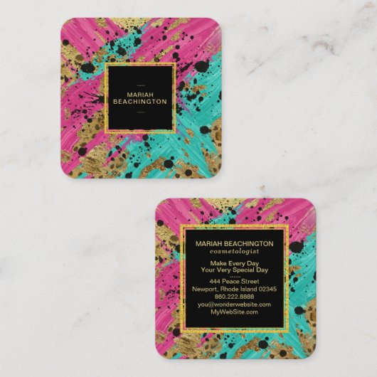 ** Bold Leopard Abstract Animal Neon Gold AP93 Vierkante Visitekaartje (Voorkant / Achterkant)