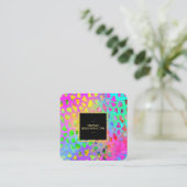 ** Bold Leopard AP93 Abstract Animal Gold Neon Vierkante Visitekaartje (Staand voorkant)