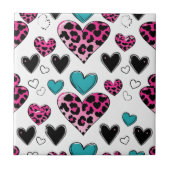 Bold Leopard Heart Love – Pink, Black & Teal (2) Tegeltje (Voorkant)