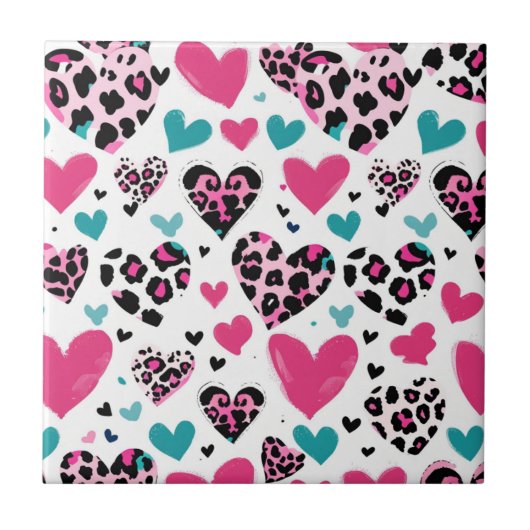Bold Leopard Heart Love – Pink, Black & Teal (3) Tegeltje (Voorkant)
