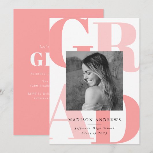 Bold Letters Coral | Fotogradatiepartij Kaart (Voorkant / Achterkant)