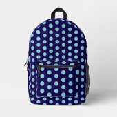 Bold Light Blue Polka Dots on Navy Blue  Bedrukte Rugzak (Voorkant)