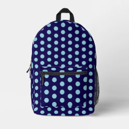 Bold Light Blue Polka Dots on Navy Blue  Bedrukte Rugzak