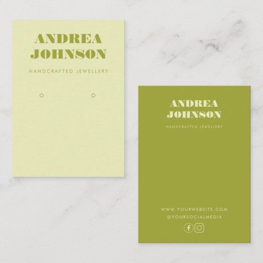 Bold Lime Green Mid Century Mod Earring Display Visitekaartje (Voorkant / Achterkant)