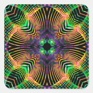 Bold Line Mandala Oranje, Groen Vierkante Sticker