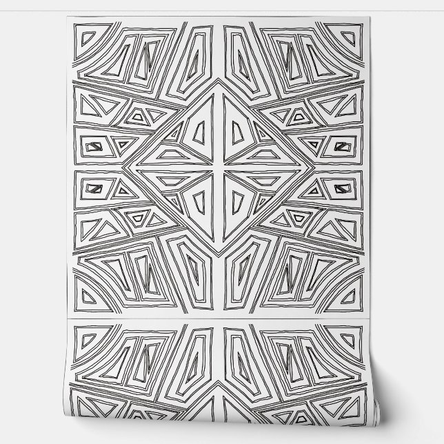 Bold Lines - Symmetrical Tile - White And Black  Behang (Afrollen)