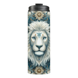 Bold Lion Face Mandala in goud, wit en blauw Thermosbeker