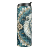 Bold Lion Face Mandala in goud, wit en blauw Thermosbeker (Gedraaid links)